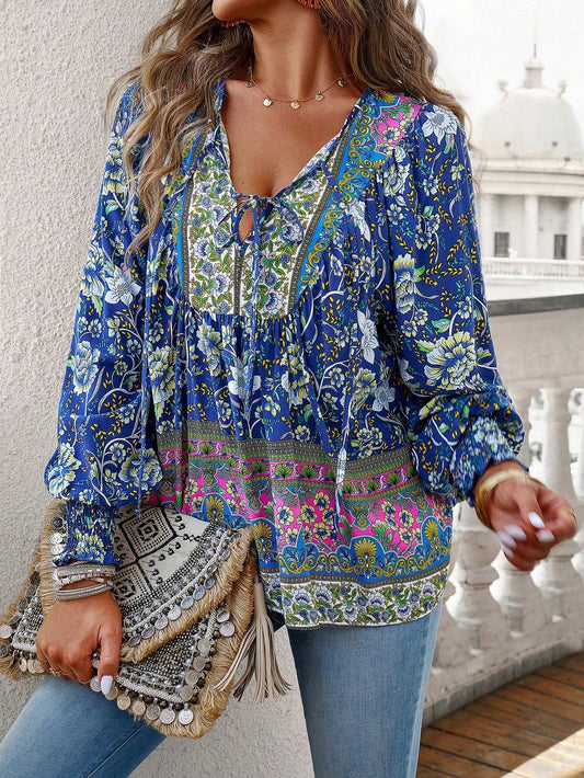 Emilia Vintage Floral V-Neck Blouse