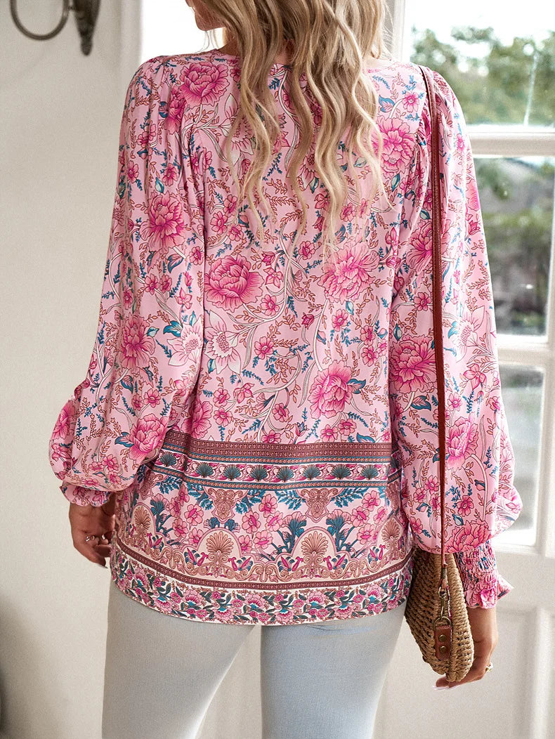 Emilia Vintage Floral V-Neck Blouse